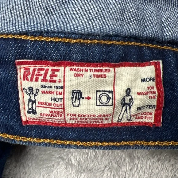 Rifle Denim Trucker Jacket Size Small Made in Italy Vintage Back Graphic RARE